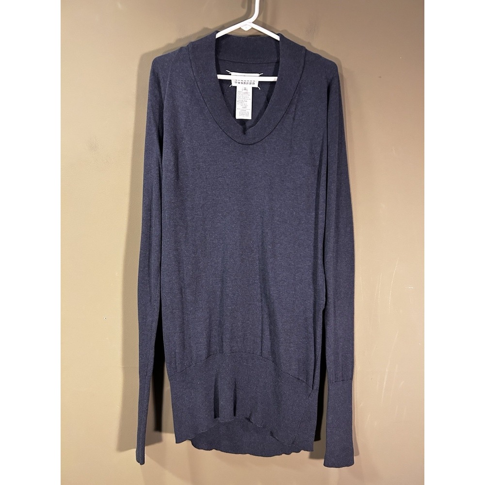 Maison Martin Margiela V Neck Shirt Dress Womens Sz 4 Blue Long Sleeve Patches